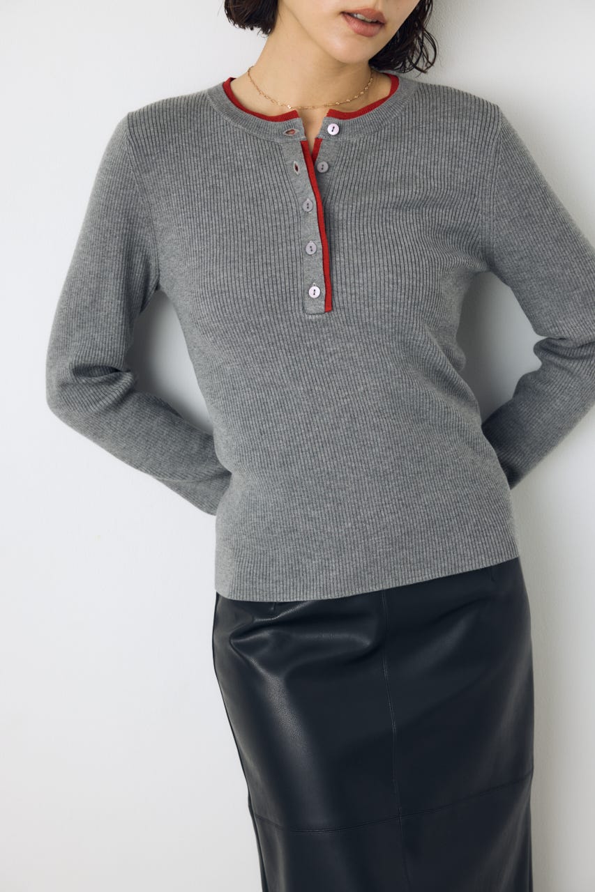 【AW先行アイテム】格上げ ヘンリーネックデザインニットトップス T.GRY FREE