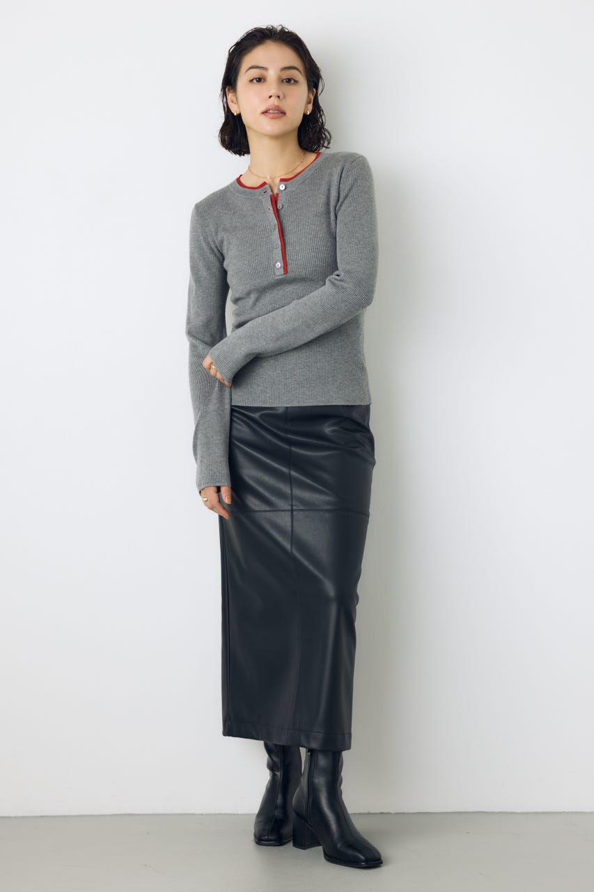 【AW先行アイテム】格上げ ヘンリーネックデザインニットトップス T.GRY FREE