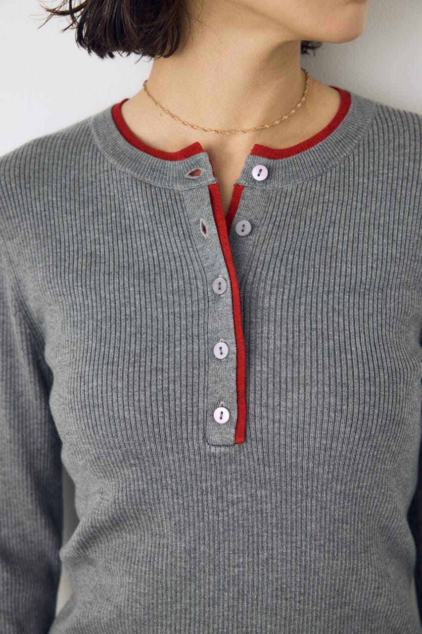 【AW先行アイテム】格上げ ヘンリーネックデザインニットトップス T.GRY FREE