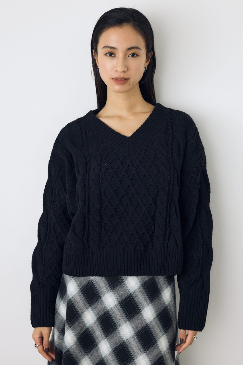 【AW先行アイテム】【ぬくもち】着丈バリエVネックニット BLK S