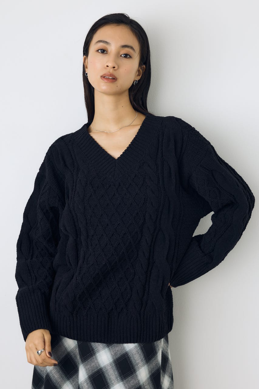 【AW先行アイテム】【ぬくもち】着丈バリエVネックニット BLK S