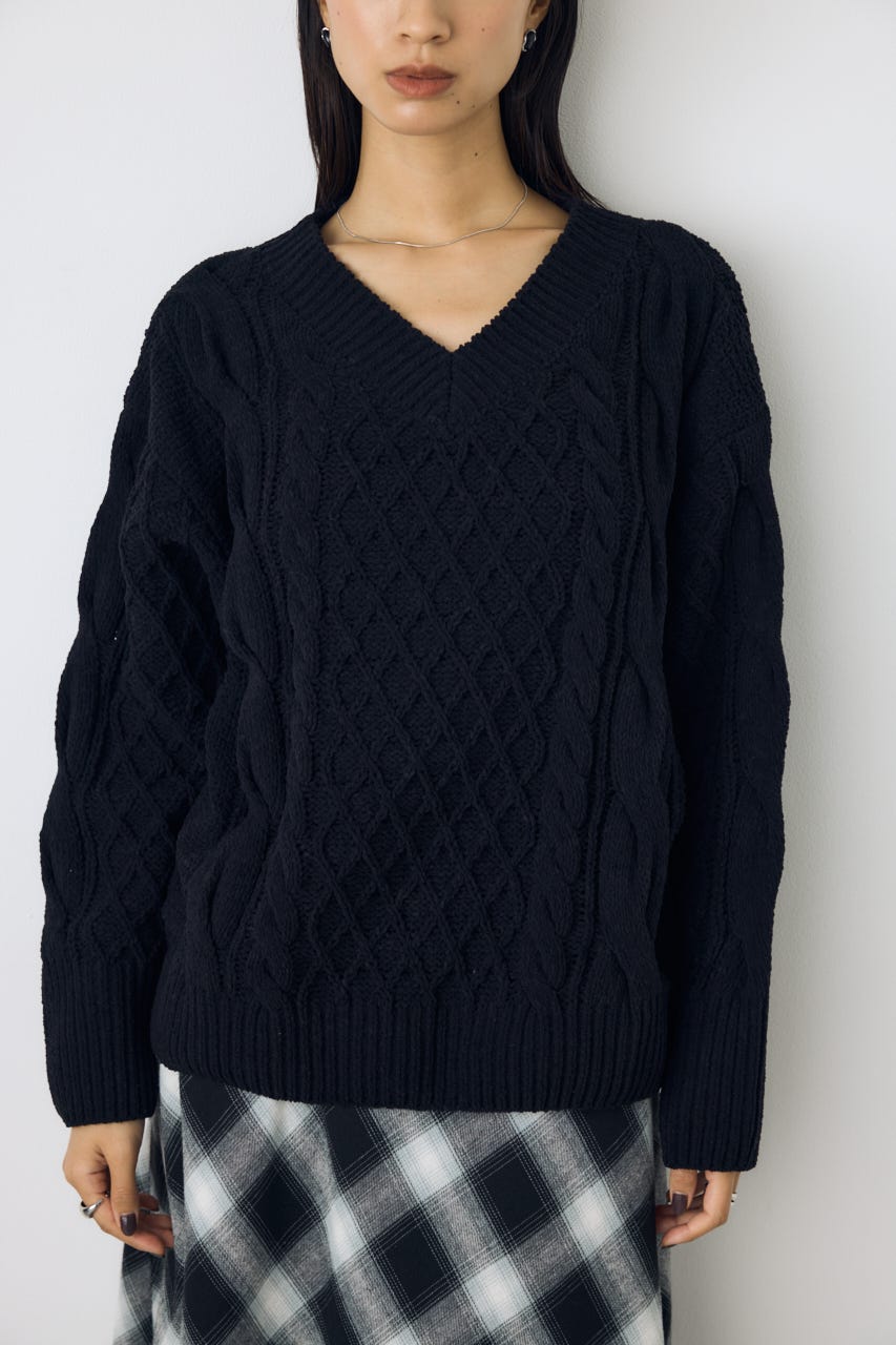 【AW先行アイテム】【ぬくもち】着丈バリエVネックニット BLK S