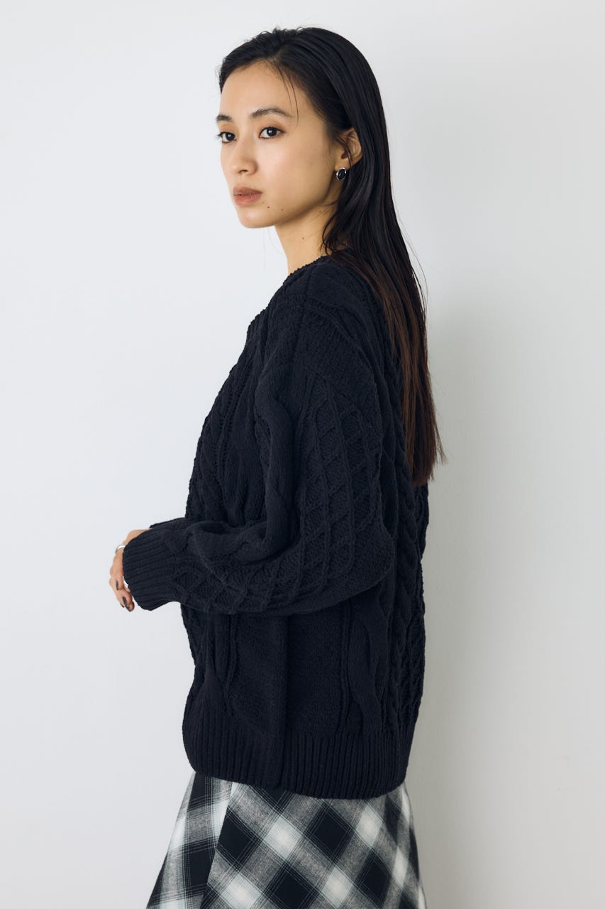 【AW先行アイテム】【ぬくもち】着丈バリエVネックニット BLK S