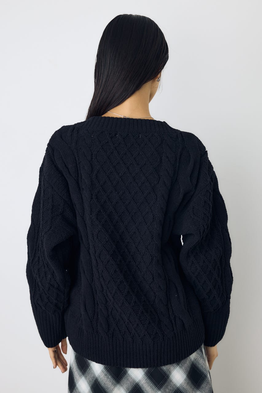 【AW先行アイテム】【ぬくもち】着丈バリエVネックニット BLK S