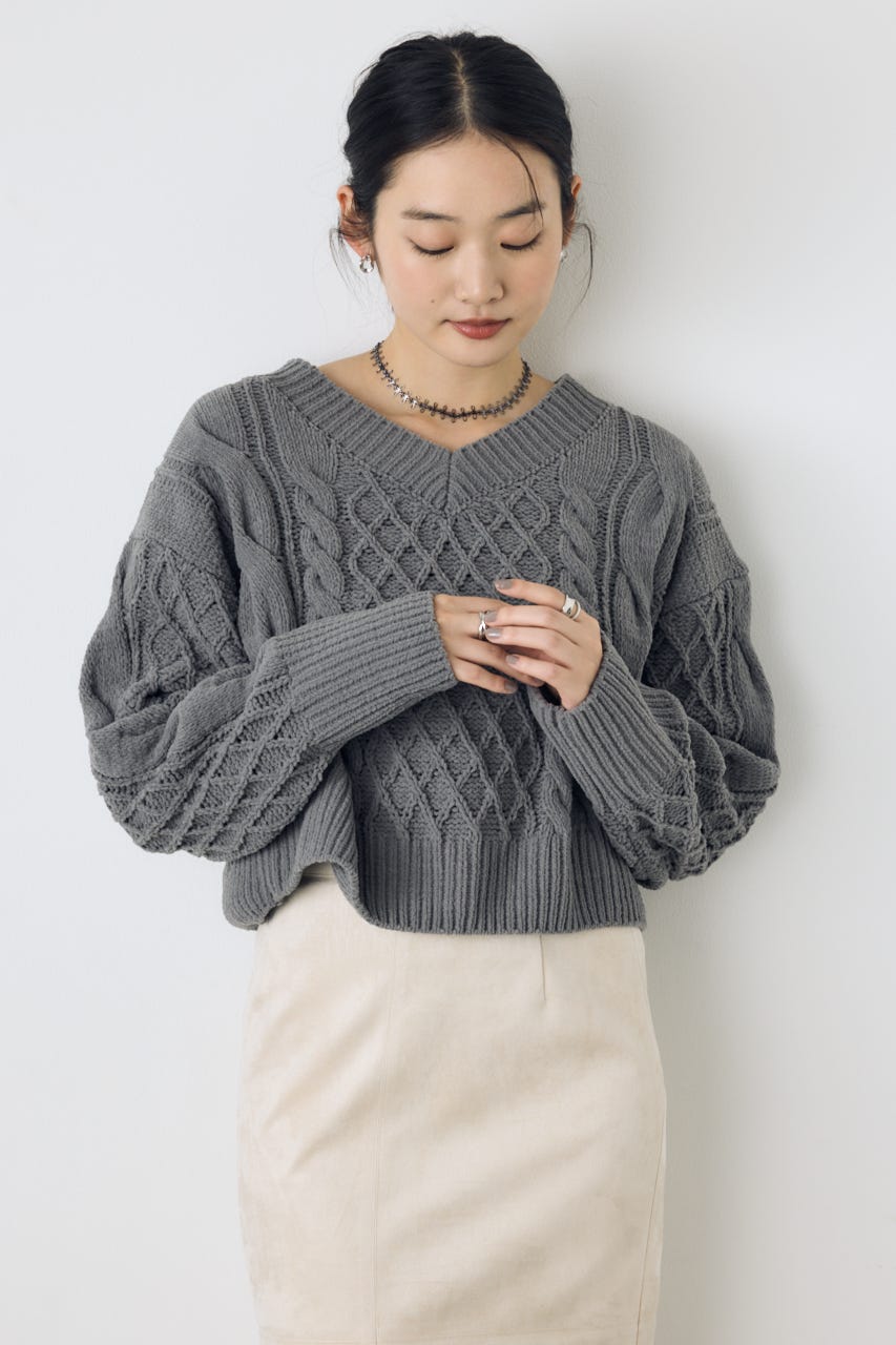 【AW先行アイテム】【ぬくもち】着丈バリエVネックニット C.GRY S