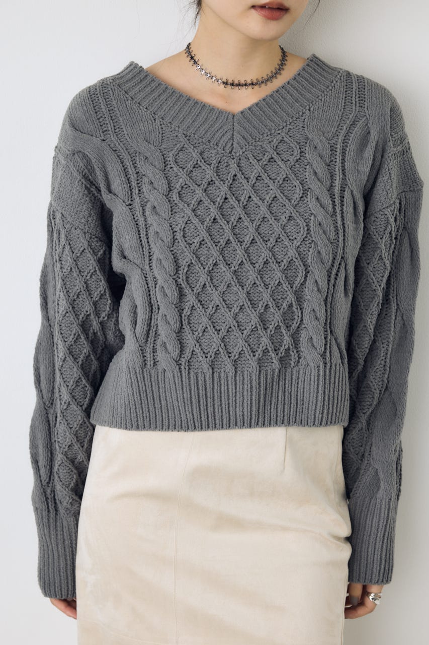【AW先行アイテム】【ぬくもち】着丈バリエVネックニット C.GRY S
