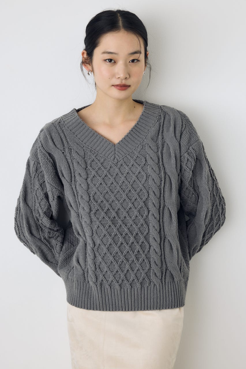 【AW先行アイテム】【ぬくもち】着丈バリエVネックニット C.GRY S