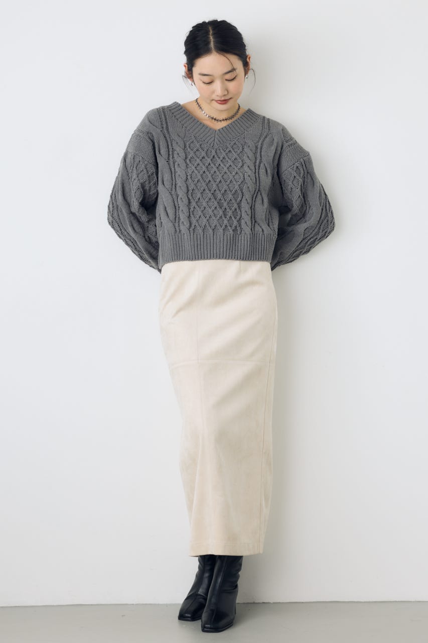 【AW先行アイテム】【ぬくもち】着丈バリエVネックニット C.GRY S