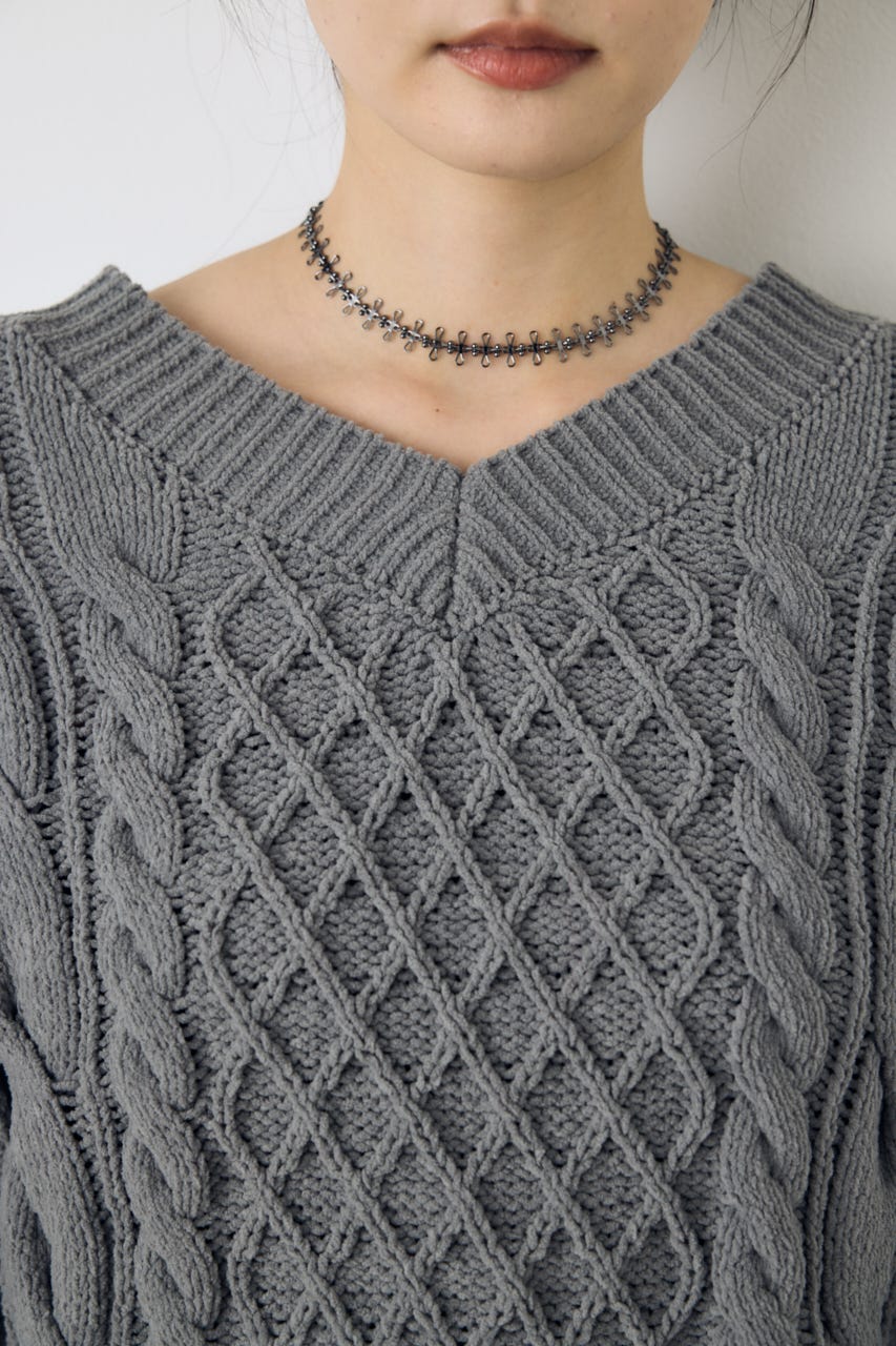 【AW先行アイテム】【ぬくもち】着丈バリエVネックニット C.GRY S
