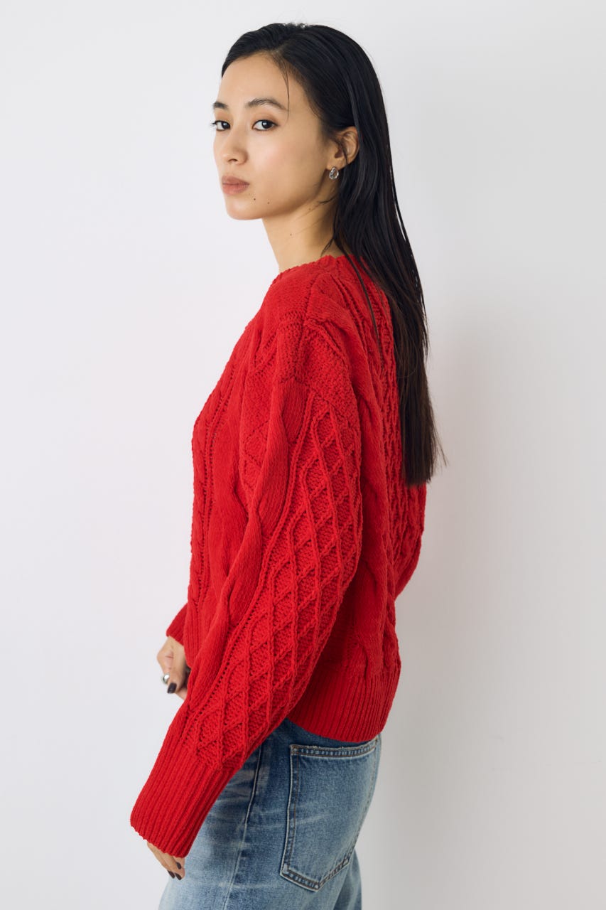 【AW先行アイテム】【ぬくもち】着丈バリエVネックニット RED S