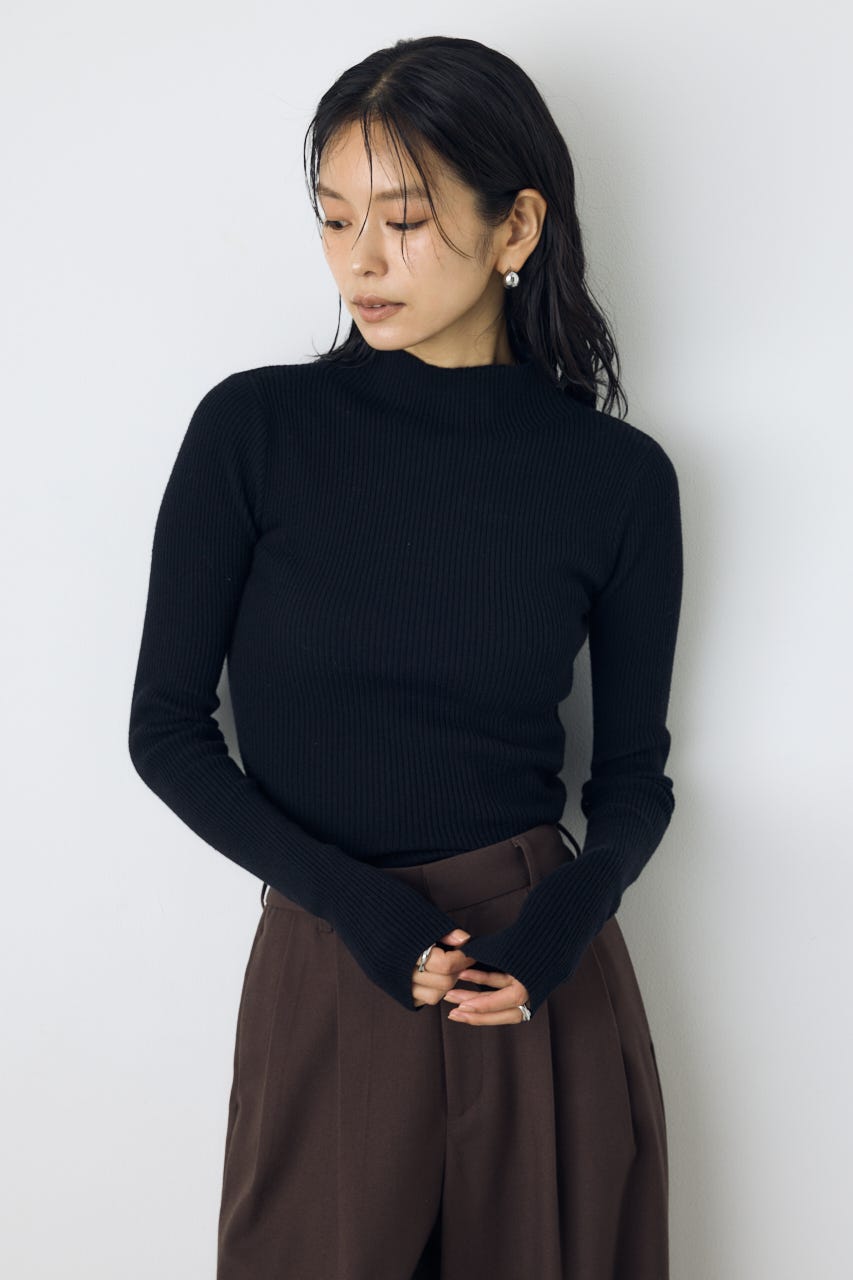 サムホールリブハイネックニット BLK FREE