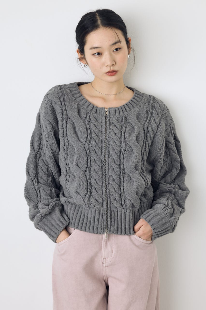【AW先行アイテム】【ぬくもち】ダブルジップニットカーディガン C.GRY FREE
