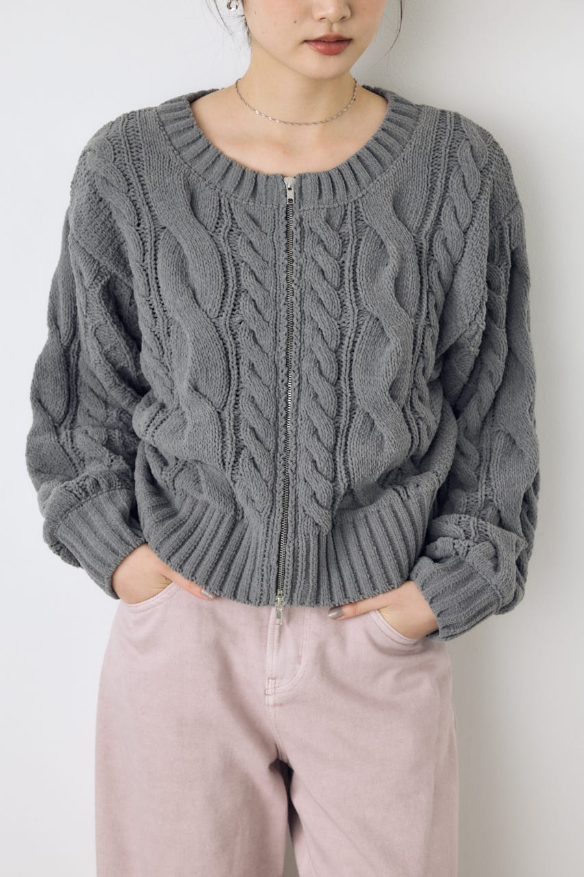 【AW先行アイテム】【ぬくもち】ダブルジップニットカーディガン C.GRY FREE