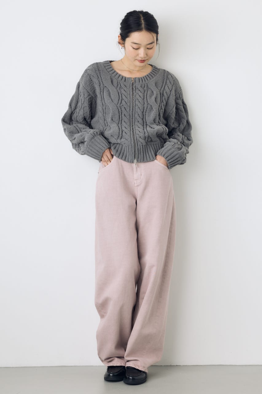 【AW先行アイテム】【ぬくもち】ダブルジップニットカーディガン C.GRY FREE