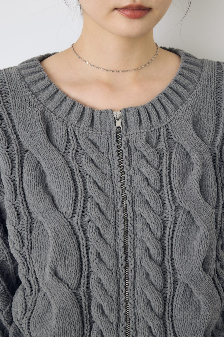【AW先行アイテム】【ぬくもち】ダブルジップニットカーディガン C.GRY FREE