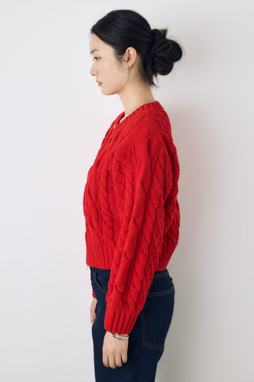 【AW先行アイテム】【ぬくもち】ダブルジップニットカーディガン RED FREE