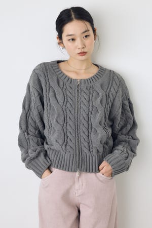 【AW先行アイテム】【ぬくもち】ダブルジップニットカーディガン