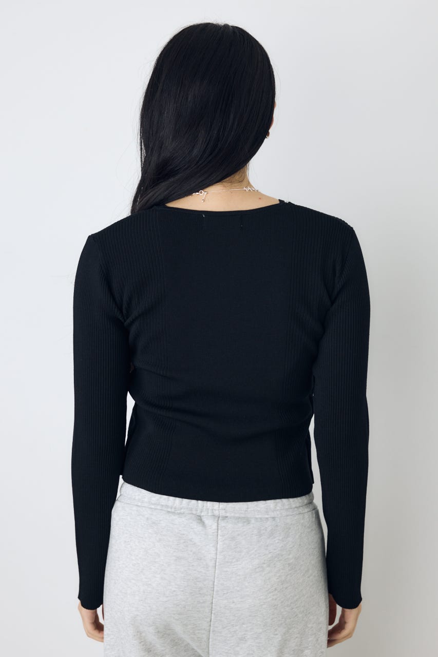 フェイクレイヤードレースアップニット BLK FREE