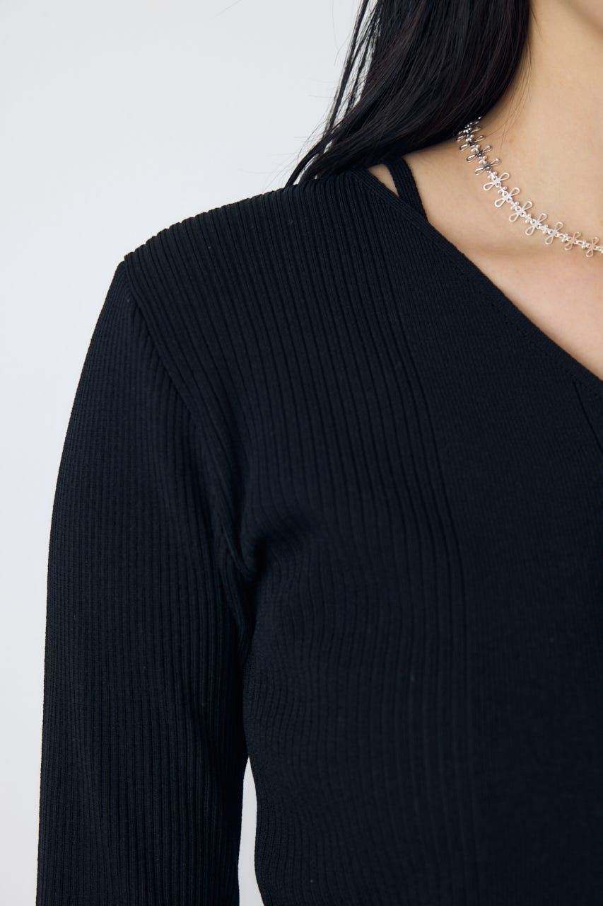フェイクレイヤードレースアップニット BLK FREE