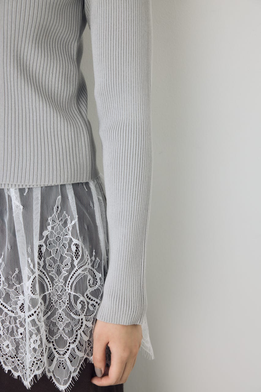 フェイクレイヤードレースアップニット L/GRY FREE