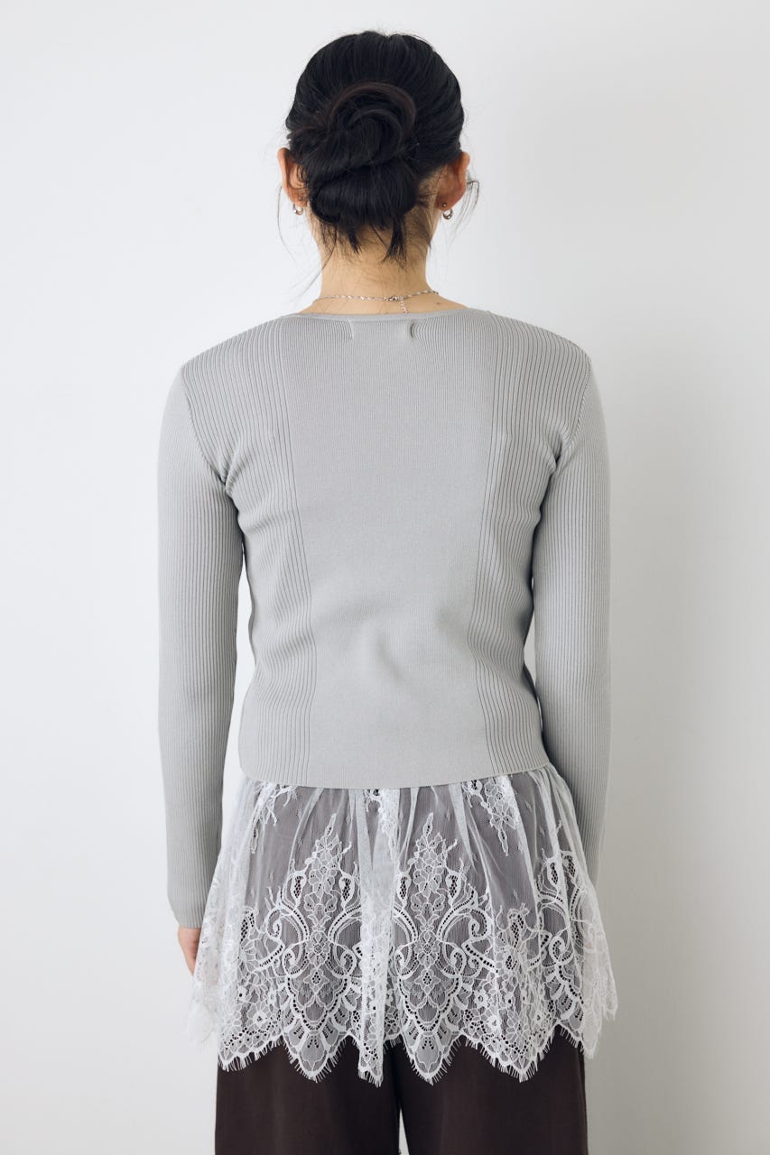フェイクレイヤードレースアップニット L/GRY FREE