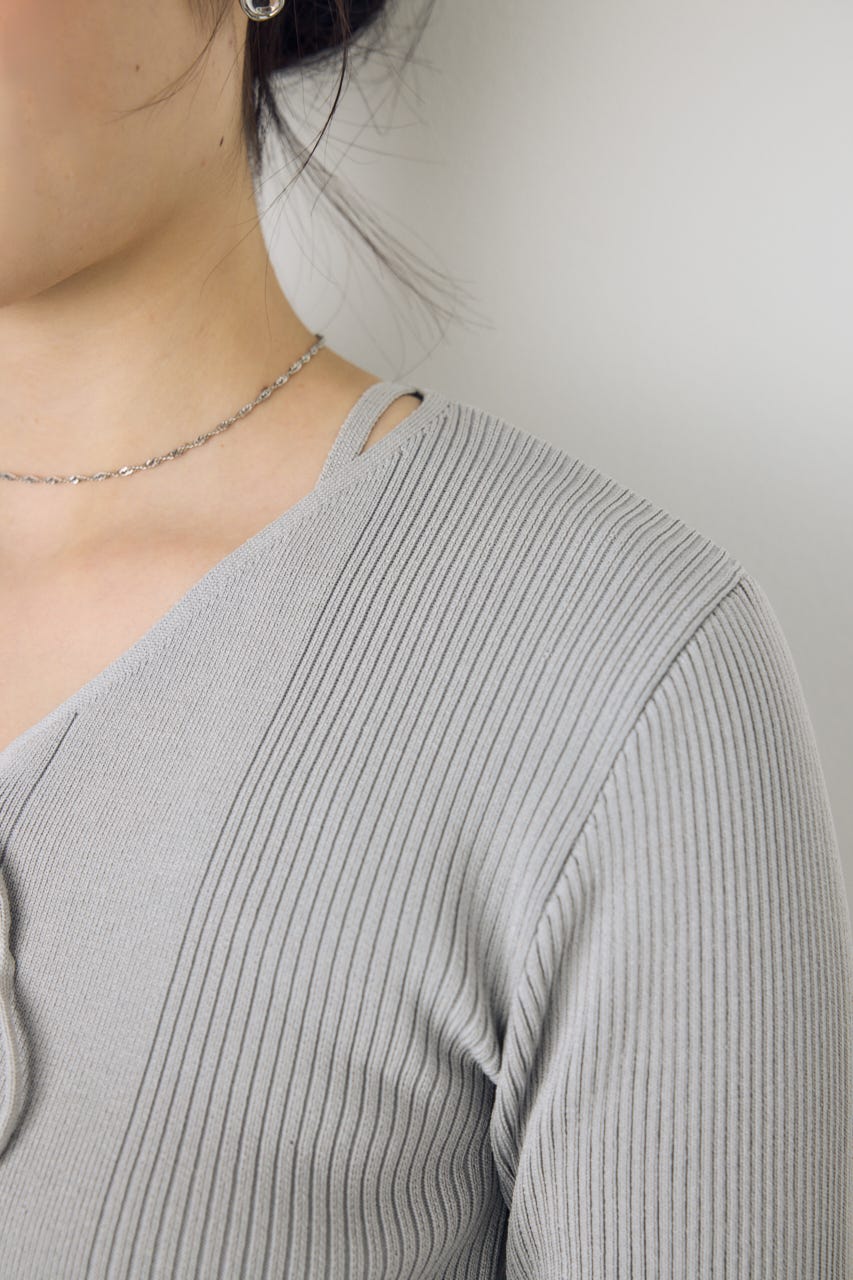 フェイクレイヤードレースアップニット L/GRY FREE