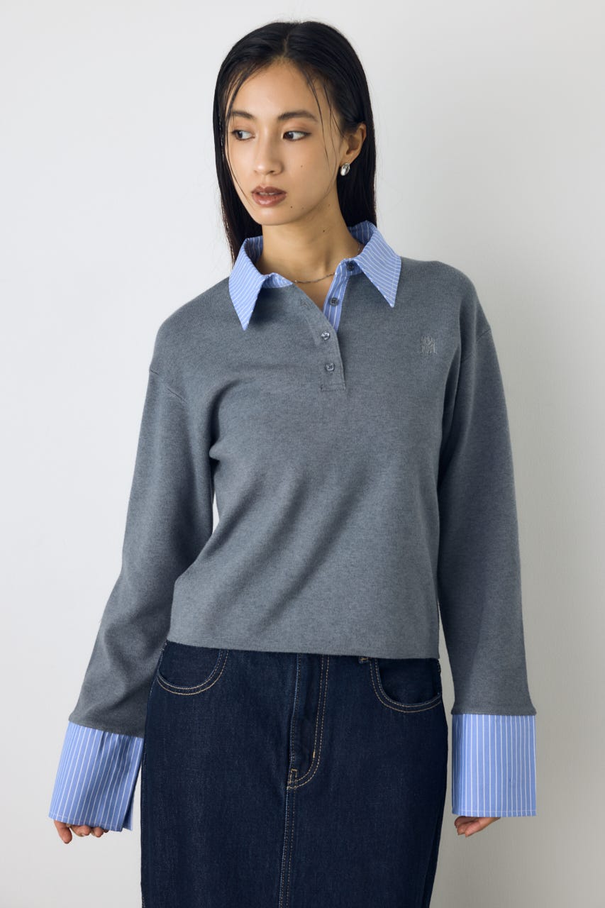 ポロカラーフハクドッキングニット T.GRY FREE