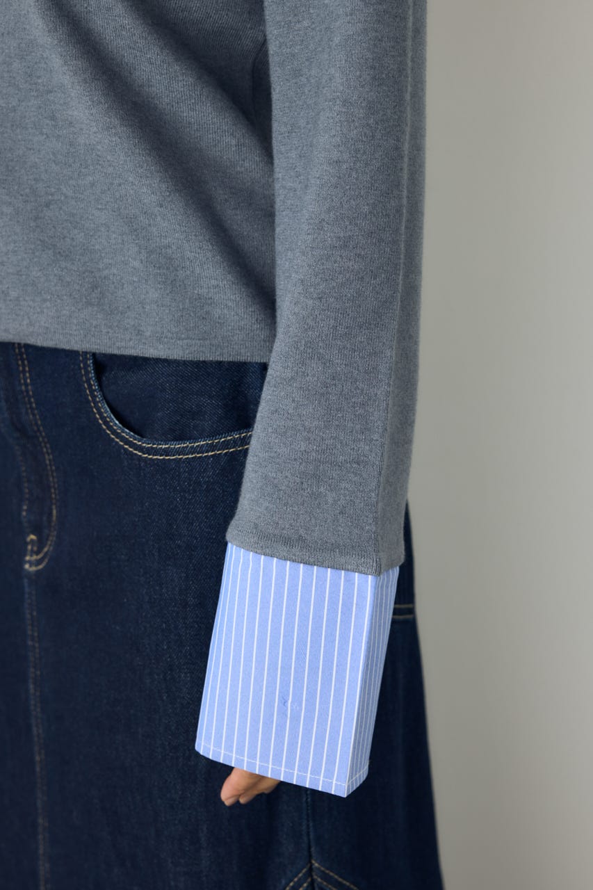 ポロカラーフハクドッキングニット T.GRY FREE