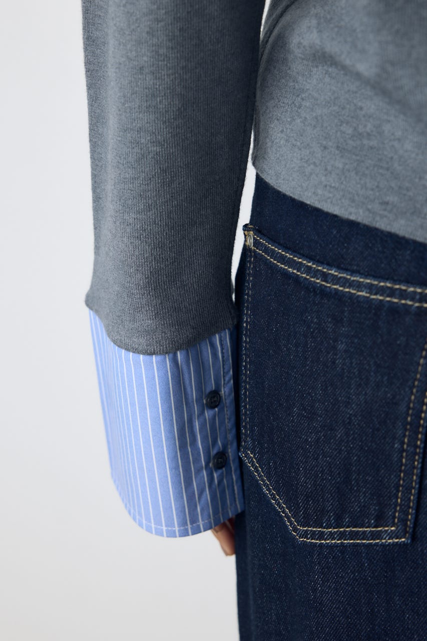 ポロカラーフハクドッキングニット T.GRY FREE
