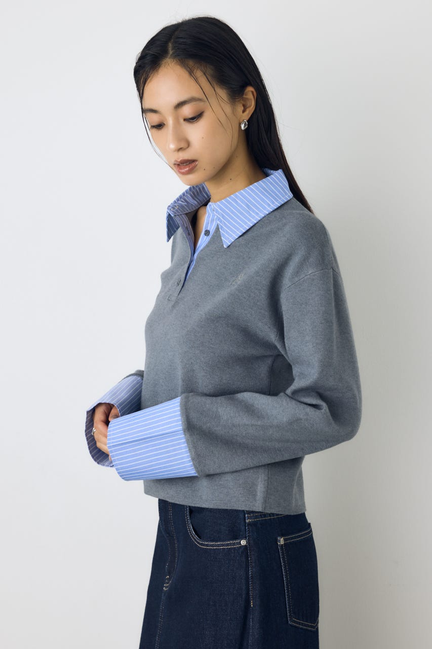 ポロカラーフハクドッキングニット T.GRY FREE