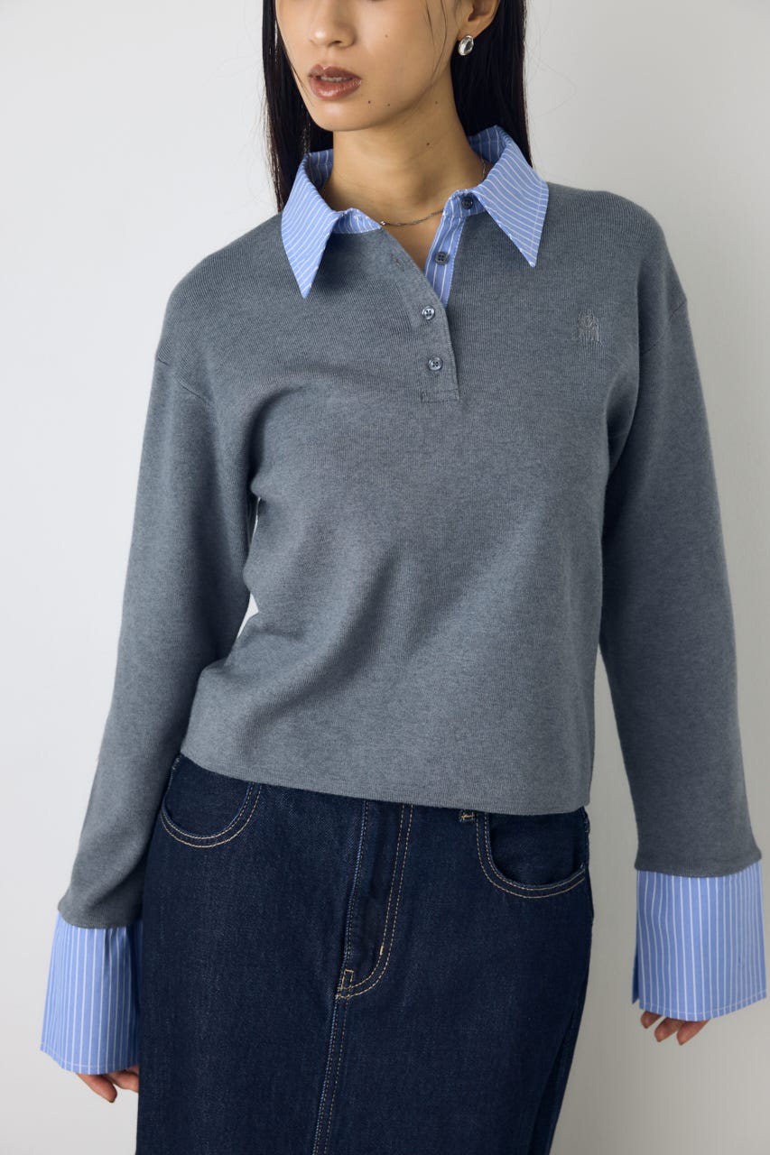 ポロカラーフハクドッキングニット T.GRY FREE
