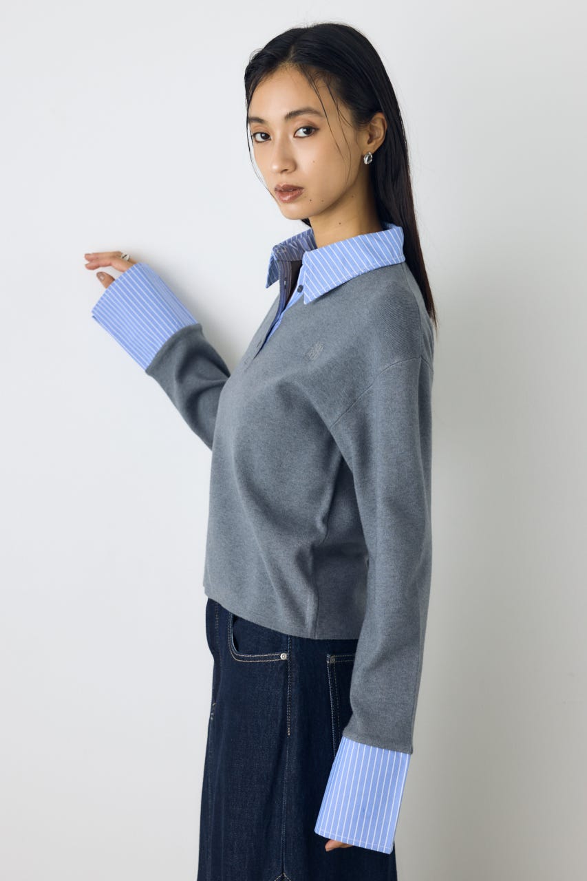 ポロカラーフハクドッキングニット T.GRY FREE