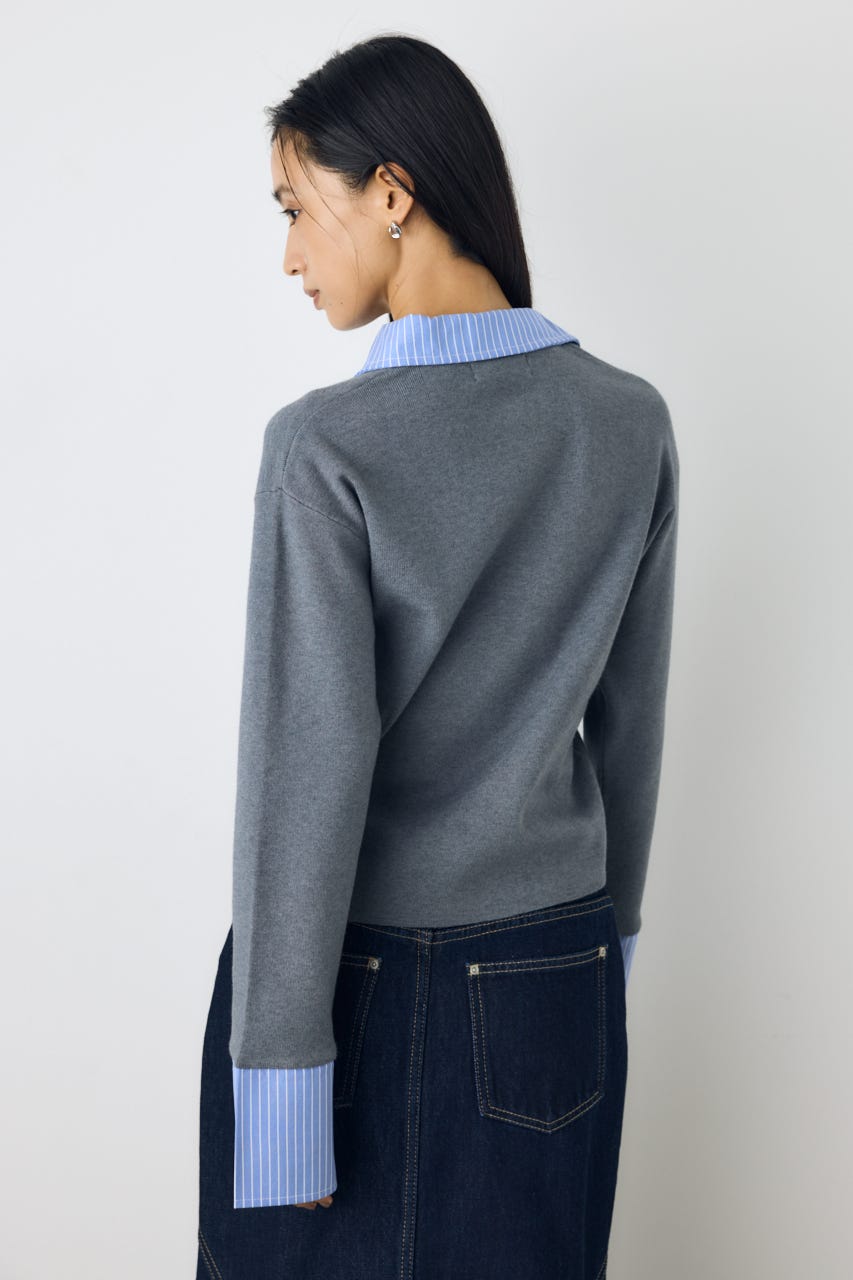 ポロカラーフハクドッキングニット T.GRY FREE