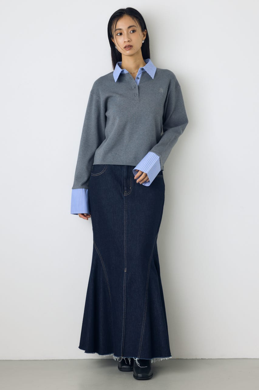 ポロカラーフハクドッキングニット T.GRY FREE