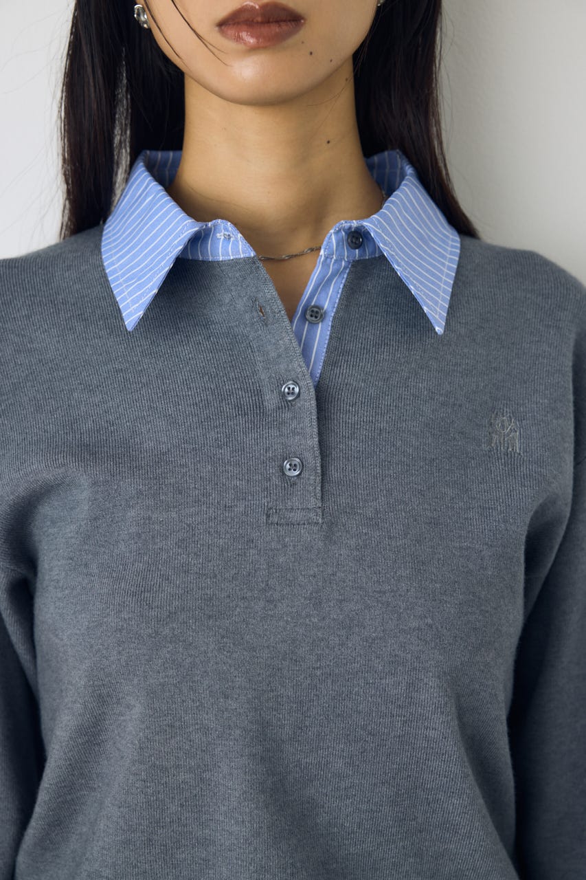 ポロカラーフハクドッキングニット T.GRY FREE