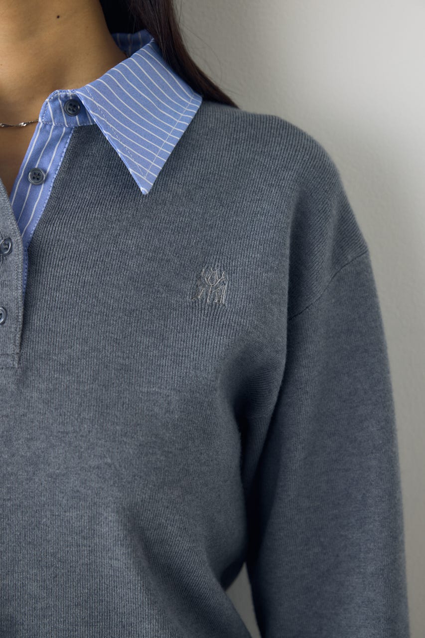 ポロカラーフハクドッキングニット T.GRY FREE