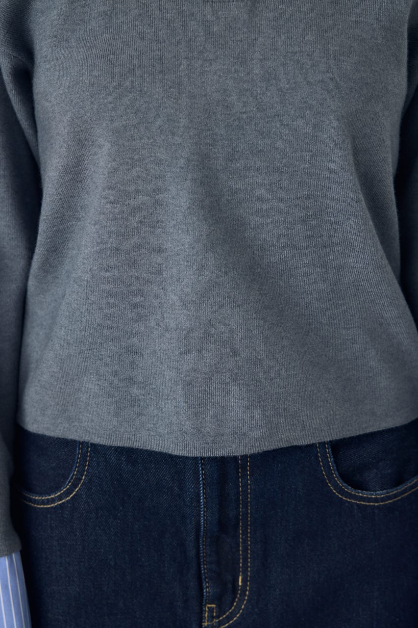 ポロカラーフハクドッキングニット T.GRY FREE