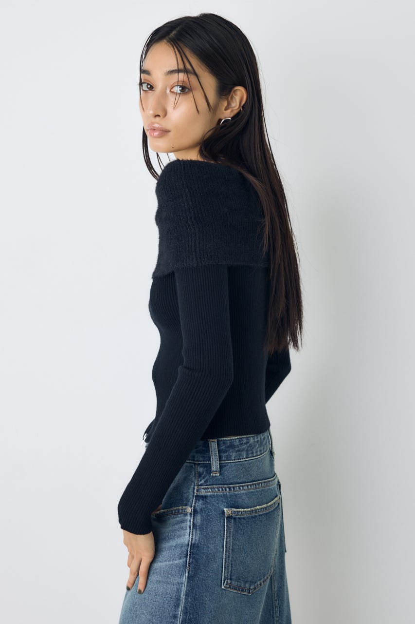 シャギーコンビジップオフショルニット BLK FREE