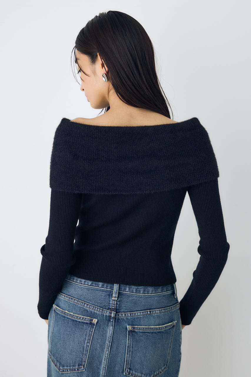 シャギーコンビジップオフショルニット BLK FREE