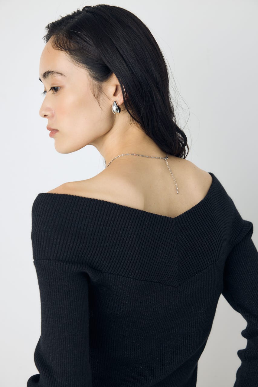 クロスデザイン長袖ニットトップス BLK FREE