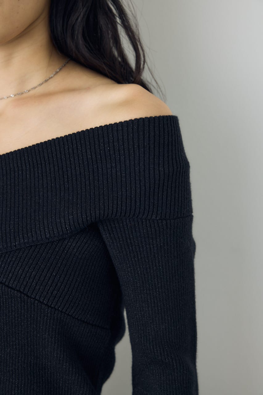 クロスデザイン長袖ニットトップス BLK FREE
