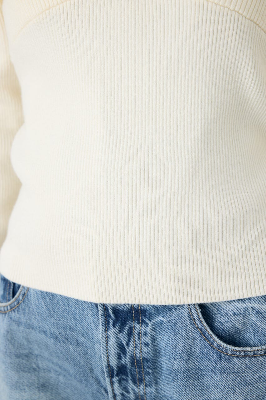 クロスデザイン長袖ニットトップス O/WHT FREE