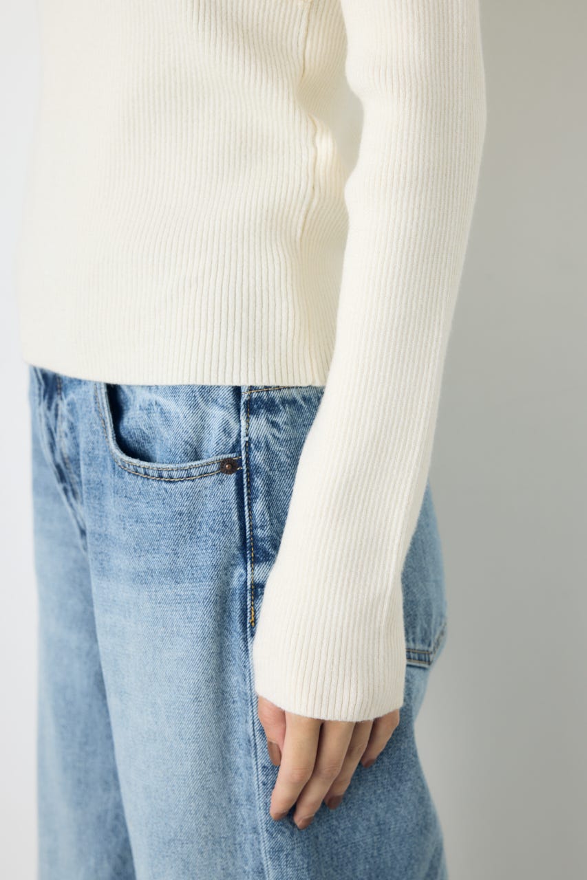 クロスデザイン長袖ニットトップス O/WHT FREE