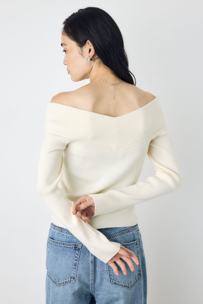 クロスデザイン長袖ニットトップス O/WHT FREE