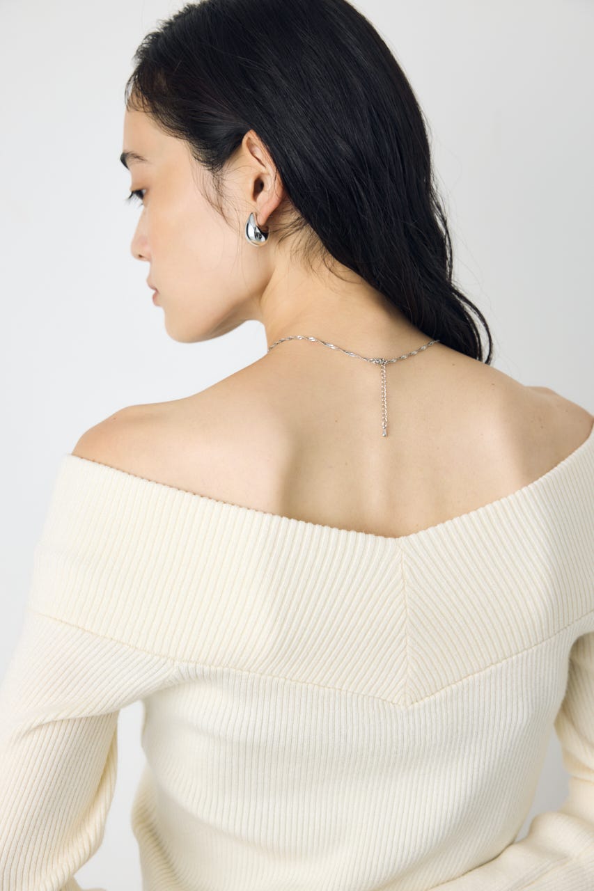 クロスデザイン長袖ニットトップス O/WHT FREE