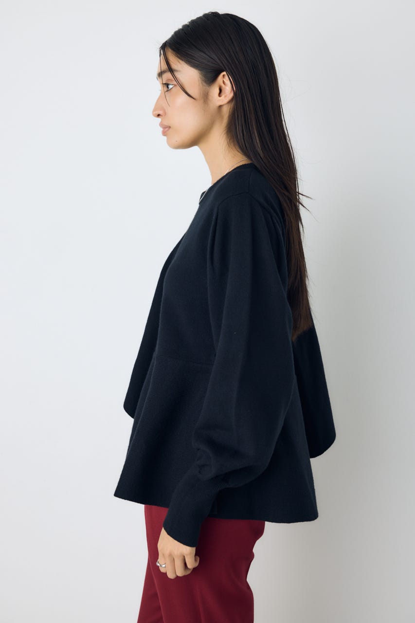 サイドラッフルペプラムニットトップス BLK FREE