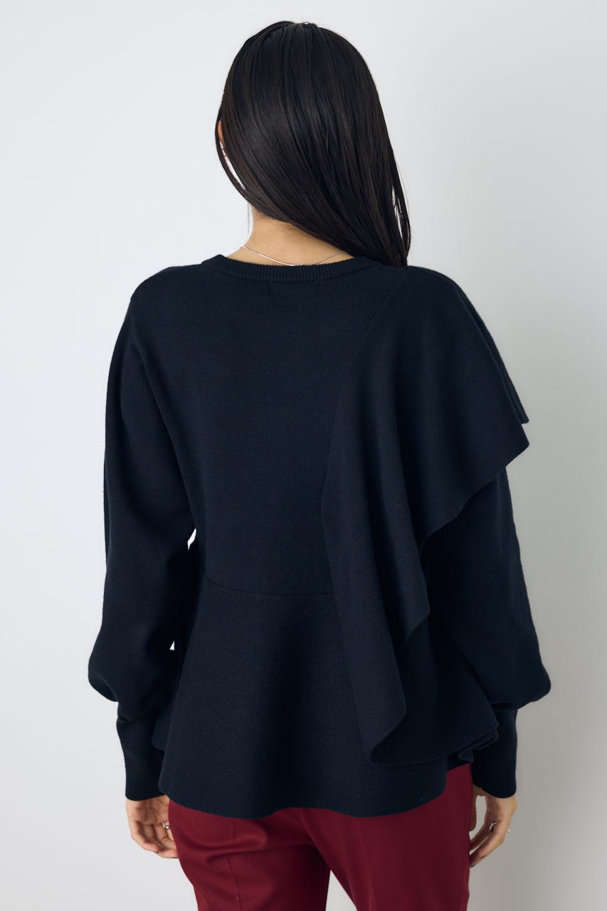 サイドラッフルペプラムニットトップス BLK FREE