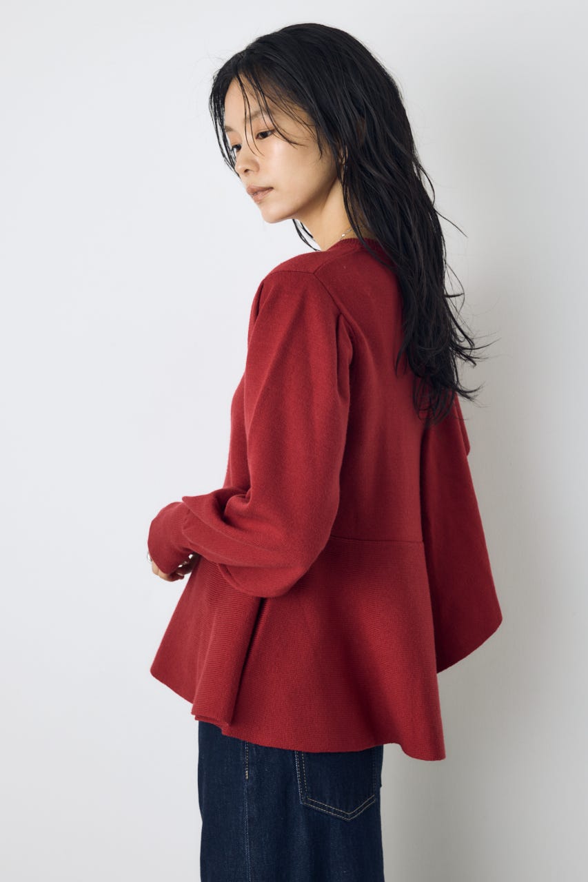 サイドラッフルペプラムニットトップス RED FREE
