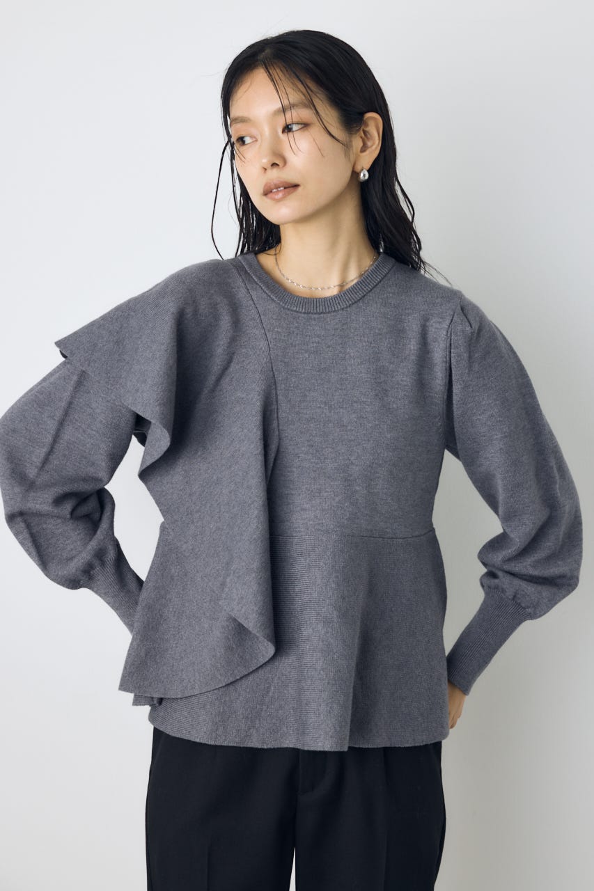 サイドラッフルペプラムニットトップス T.GRY FREE