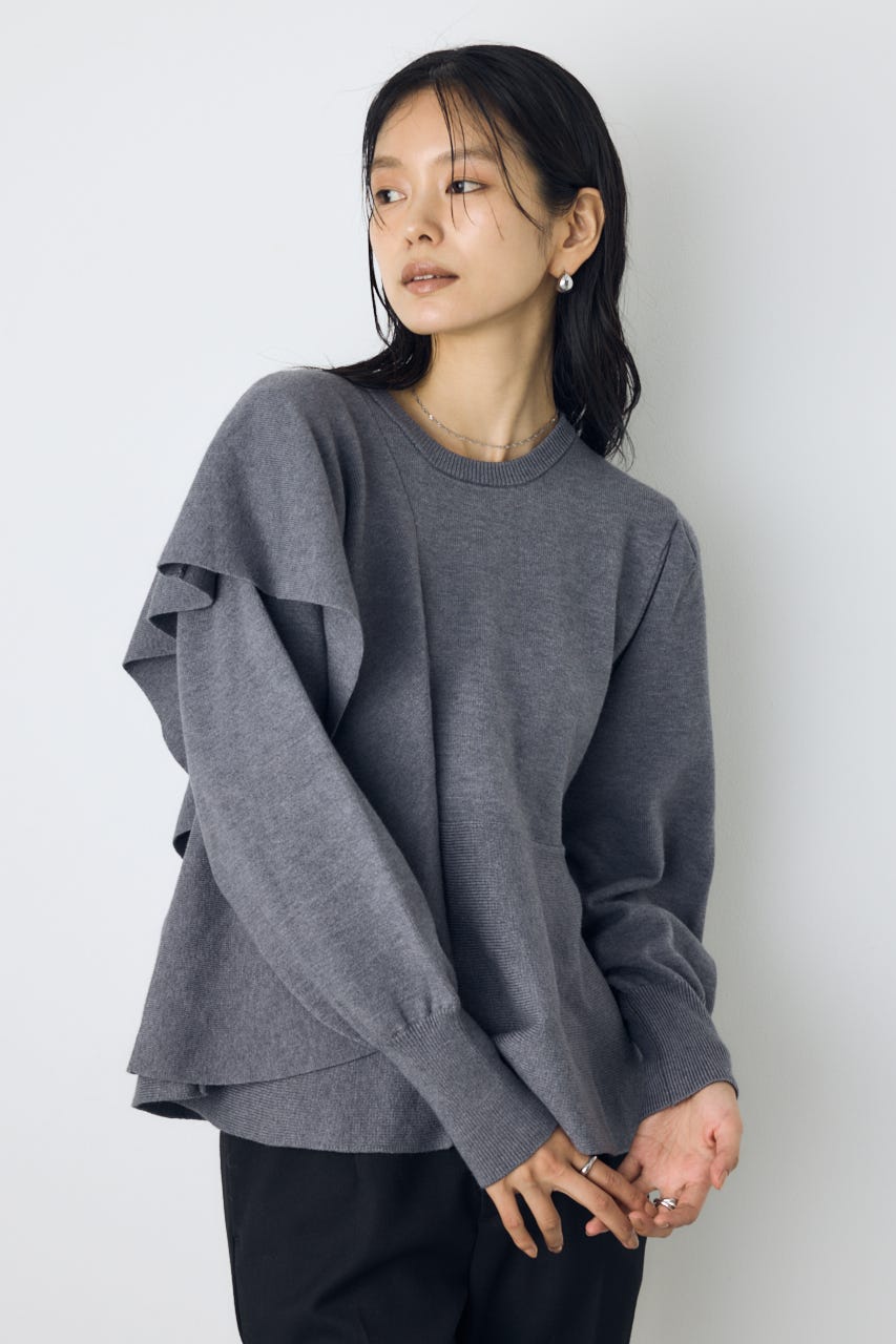 サイドラッフルペプラムニットトップス T.GRY FREE